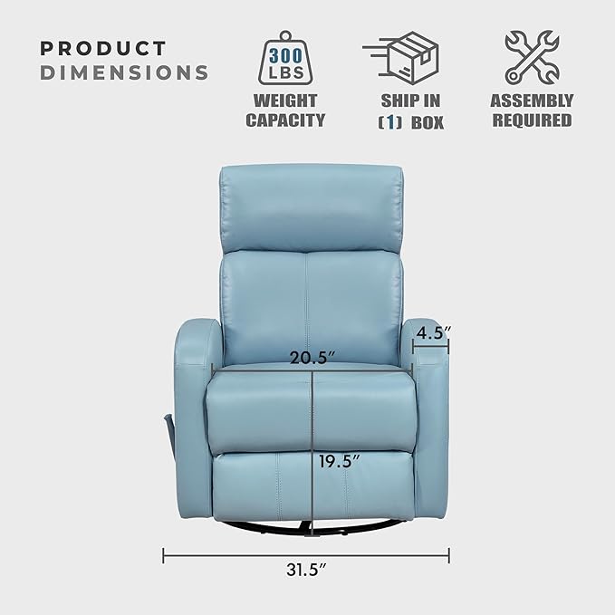 Lexicon Swivel Glider Reclining Chair Top Grain Leather Match Manual Pull Handle Recliner Comfy Nursery Glider Recliner Swivel Reclining Chair for Living Room/Office/Bedroom/Apartment Blue