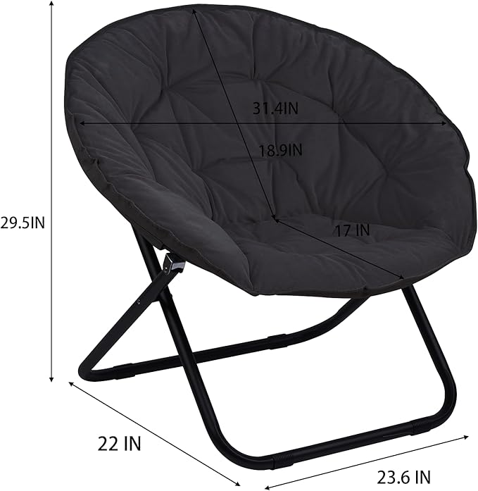 Round Foldable Moon Saucer Chair with 220lbs Weight Capacity Cozy Chair for Relaxing Gaming or as an Extra Seat for Guests Black