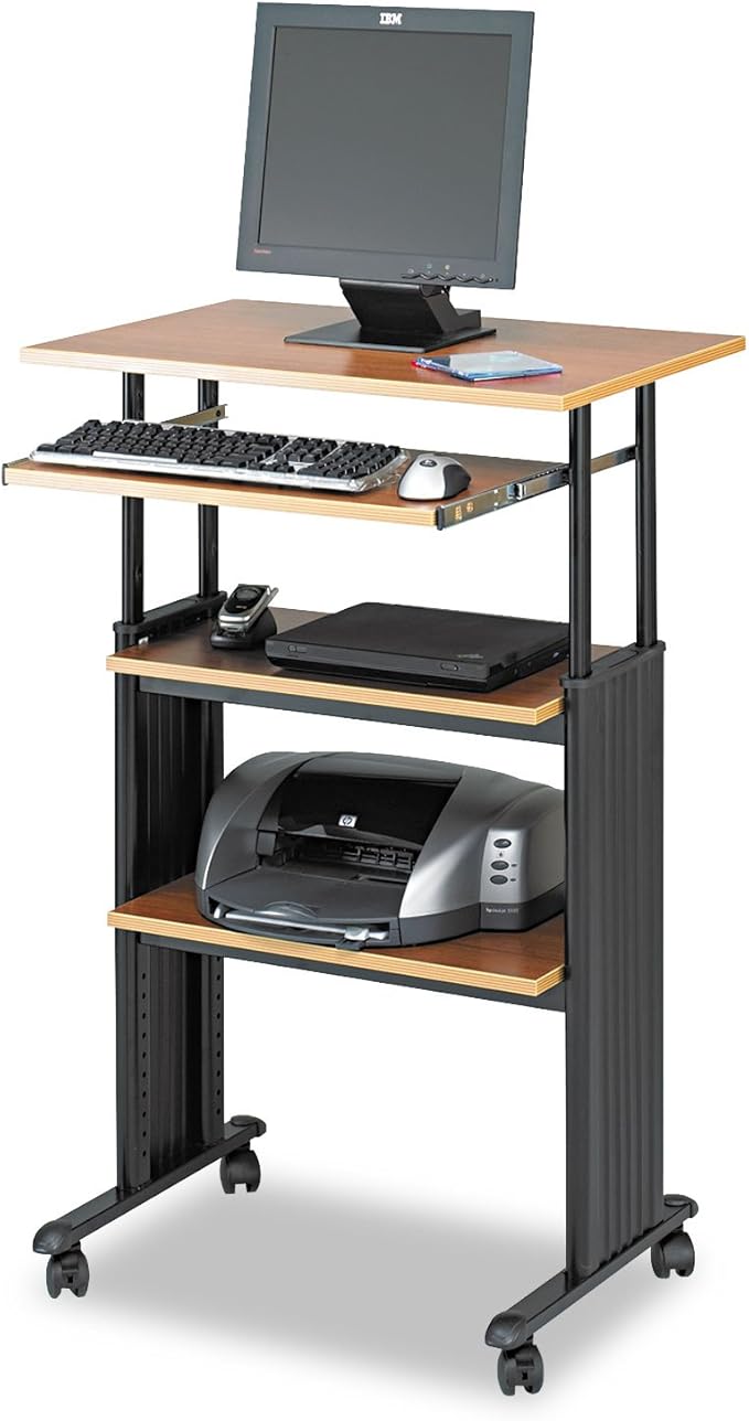 Safco MUV Adjustable-Height Desk – Stand Up &amp Move While Working in Comfort &amp Style – Mobile on Four Dual-Wheel Casters Two Locking – Medium Oak Finish