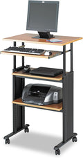 Safco MUV Adjustable-Height Desk – Stand Up &amp Move While Working in Comfort &amp Style – Mobile on Four Dual-Wheel Casters Two Locking – Medium Oak Finish