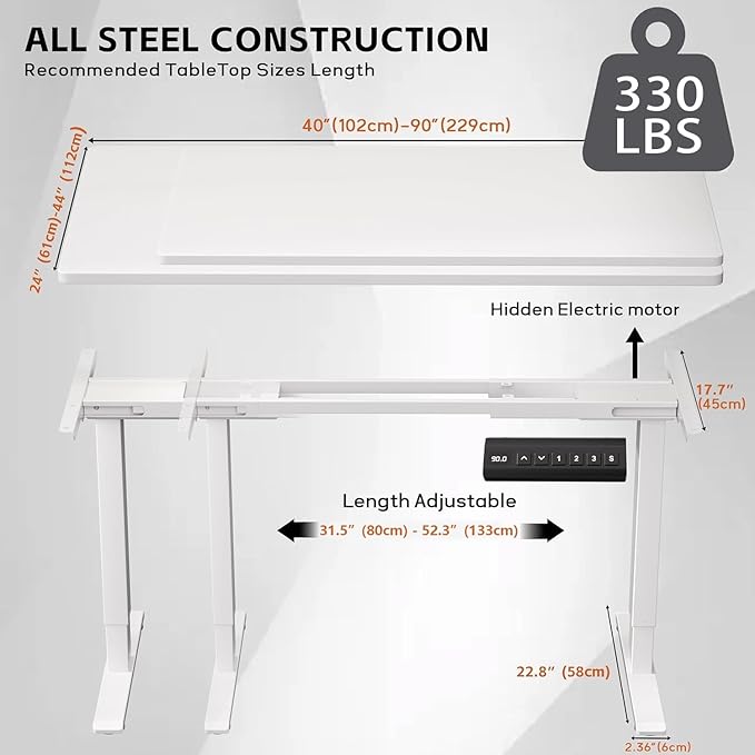 Electric Dual Motor Standing Desk Frame with 3 Memory Controller Adjustable Ergonomic Sit Stand Up Desk Base Workstation for Home OfficeWhite Frame Only