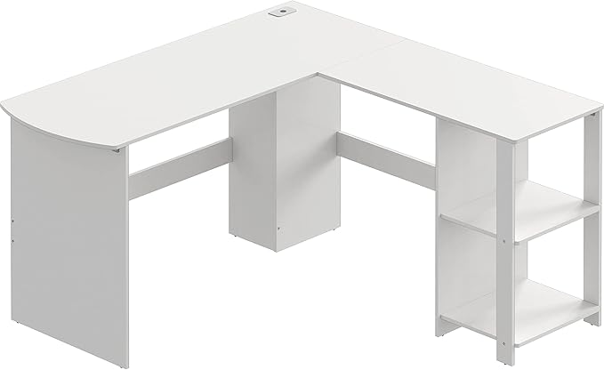 SHW 51 x 51 Inches L-Shaped Home Office Wood Corner Desk wtih Storage White