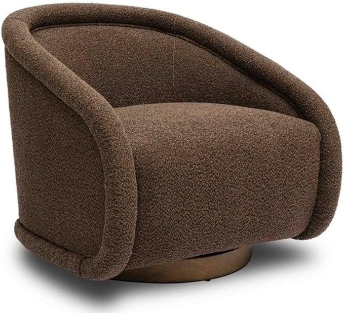 Pemberly Row Transitional Boucle Swivel Chair Chocolate Brown Solid Wood Base Shelter Arm Handmade Accent Chair for Living Room or Bedroom 360-Degree Swivel Function Wide Deep Seat