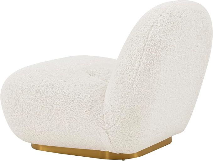 Manhattan Comfort Edina Modern Accent Chairs in Luxurious Boucle Upholstery with High Density Foam Padding &amp Wood Frame with Gold Metal Base Living Room Seating Set of 2 White