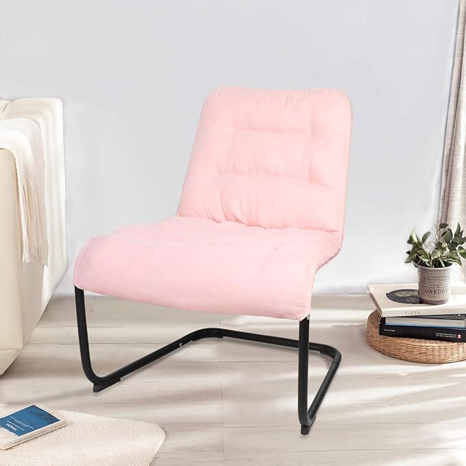 Upholstered Durable Metal Modern Chair with Soft Cushion Pink - Ideal for Bedrooms Living Rooms Dorms Indoor Spaces Accent and Lounging