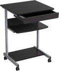 Yaheetech Mobile Computer Desk Cart Small Rolling Laptop Desk PC Table Workstation with Drawer and Printer Shelf Writing Desk Table for Small Space/Home Office