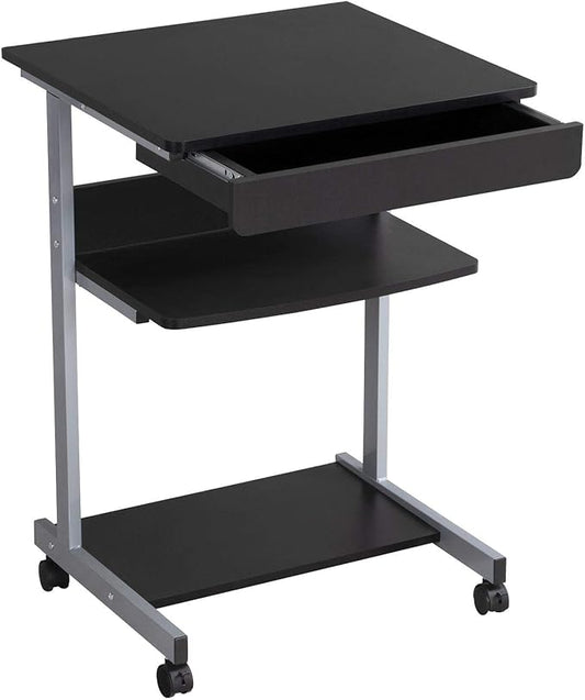 Yaheetech Mobile Computer Desk Cart Small Rolling Laptop Desk PC Table Workstation with Drawer and Printer Shelf Writing Desk Table for Small Space/Home Office