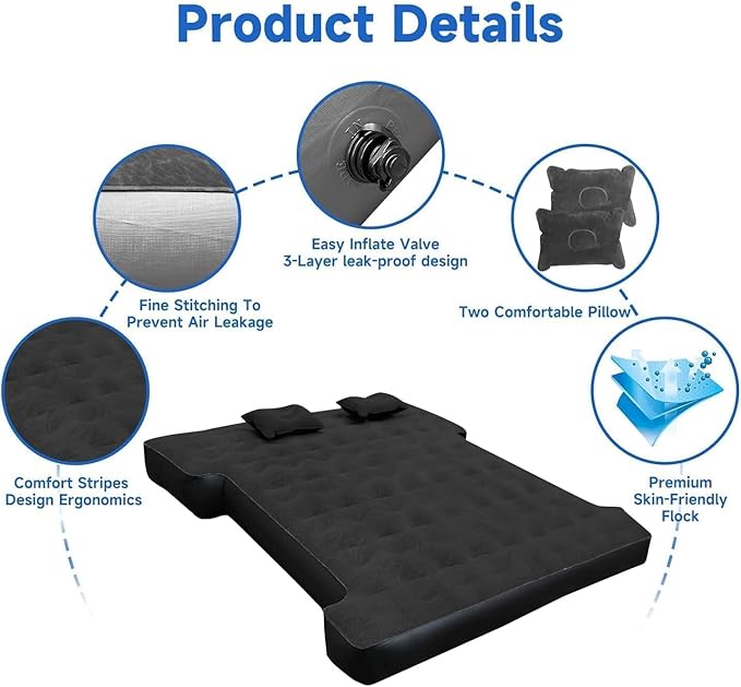 Umbrauto 6-6.5ft Mid SizeTruck Bed Air Mattress for Short Beds Inflatable Mattress with Pump for MidSize Pickup Bed Tent Camping Pick Up Truck Sleeping Pad for Outdoor Travel