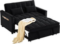 Antetek Convertible Sleeper Sofa Bed 3 in 1 Velvet Loveseat Futon Sofa Couch with Pullout Bed Black 54