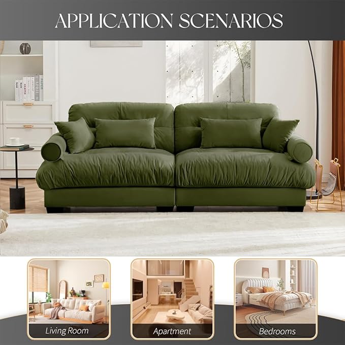 Luxury Loveseat Sofa CouchOversized Love seat Sofas with Waist Pillows and Throw PillowsComfy Velvet Deep 2-Seat Cloud Couch with Bolstered ArmrestsComfy Cloud Couches