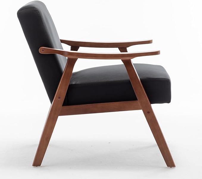 Mid Century Modern Accent Chair with Microfiber Upholstery and Solid Wood Frame Ideal for Living Room Bedroom Office Coffee Shops and Hotel Black