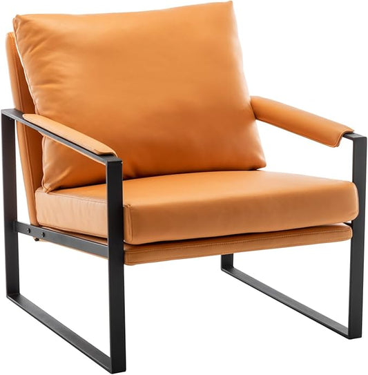 UNICOO Faux Leather Metal Frame Accent Chair - Modern Accent Chairs for Living Room Bedroom or Office - Armchairs Living Room Chairs Leisure Chair Reception Chair (ZKL-239K-CM Hermes Orange)
