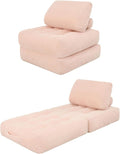 Blue Folding Sofa Bed - Convertible Sleeper Chair with Pillow &amp Back Support Comfy Foldable Mattress Portable Futon Fold Out Chair Bed for Living Room/Bedroom/Apartment (Pink)