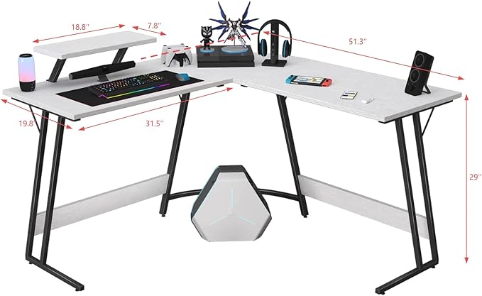 Homall L Shaped Gaming Desk Computer Corner Desk PC Gaming Desk Table with Large Monitor Riser Stand for Home Office Sturdy Writing Workstation (Classical White 51 Inch)