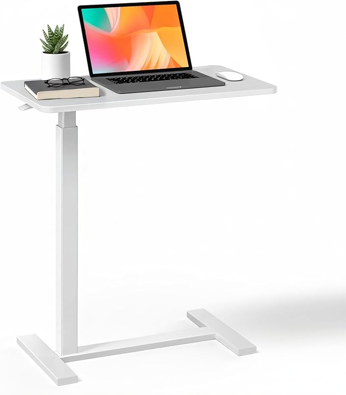 Mobile Standing Desk Adjustable Height Desk with Hidden Casters Portable Laptop Computer Table with Rolling Wheels for Sit Stand Workstation Compact and Sturdy for Home Office Dorm White