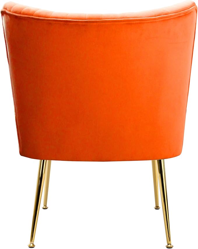 WO Home Furniture 25 Wide Tufted Velvet Accent Chair with Rust Resistant Golden Metal Legs Premium Quality Rust Resistant Seat for Your Den Living Room Bedroom Inside Area (Orange)