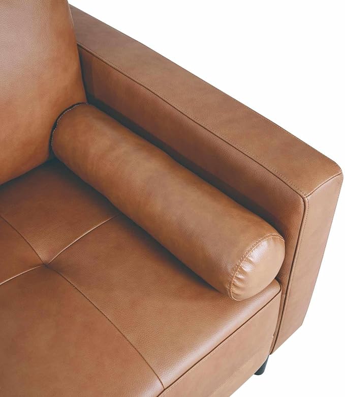 Naomi Home Marisa Mid-Century Modern Genuine Leather Loveseat Sofa – Comfortable 2-Seater Tan Cowhide for Small Spaces &amp Apartment Living – Robust Hardwood Frame