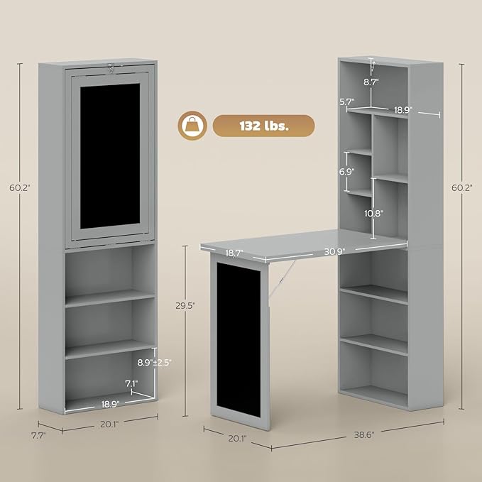 Fold-Out Convertible Office Desk Wall Mount Computer Desk - Metal Charcoal Grey - Foldable Space-Saving Design - Home Office Study - Space-Saving Durable Easy to Assemble