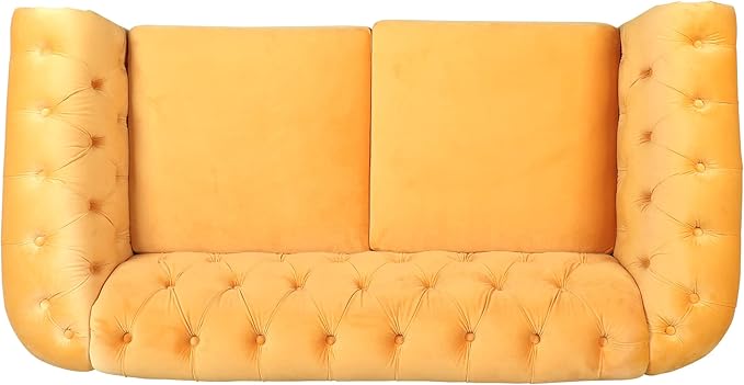 LEVNARY Velvet Sofa Chesterfield Tufted Upholstered 2 Seater Couch Modern Loveseat Couch Classic Furniture for Living Room Bedroom (Yellow)