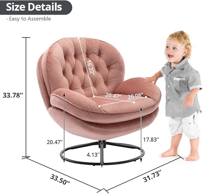 Velvet Swivel Accent Chair with Ottoman Set Modern Lounge Chair with Metal Base Frame &amp Footrest Comfortable Single Leisure Sofa Chair Reading Chair with 360 Degree Swiveling for Living Room Pi