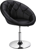 Yaheetech Adjustable Vanity Chair with Round Tufted Back Swivel Leather Salon Chair for Bedroom Living Room Office Black