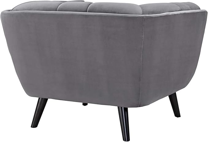 Modway Bestow Mid-Century Performance Velvet Upholstered Tufted Accent Lounge Chair in Gray