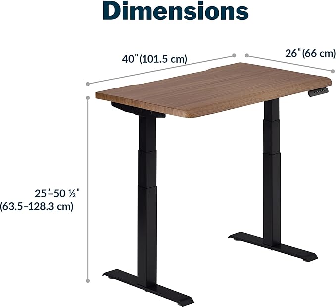 Vari ComfortEdge 40x26 Inch Adjustable Standing Desk – Small Electric Sit Stand VariDesk for Apartment Bedroom or Home Office + Beveled Edge Tool-Free Assembly (Walnut Top/Black Legs)