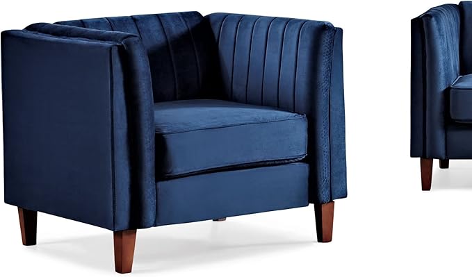 Container Furniture Modern Luxury Velvet Chair for Living Room with High Density Foam Soft Fabric Upholstery Removable Cushions and Solid Wood Legs 36.6'' Wide Armchair Dark Blue
