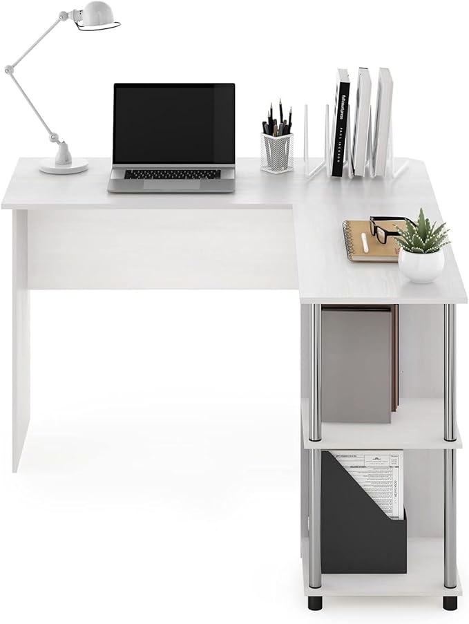 Maykoosh L-Shape Computer Desk with Shelves - Modern Home Office Desk