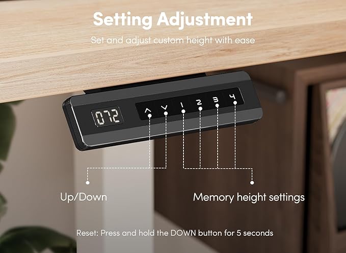 FEZIBO 55 x 24 Inch Height Adjustable Electric Standing Desk with Double Drawer Computer Desk Home Office Stand Up Table with 4 Height-Adjustable Feets &amp 2 Hooks Maple