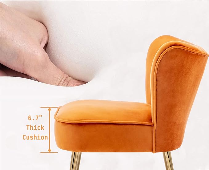 Orange Velvet Accent Chairs Set of 2 with Golden Legs Upholstered Side Chairs Mid-Century Modern Slipper Chairs for Guest Room Comfy Armless Wingback Corner Single Sofa Living Room Chairs