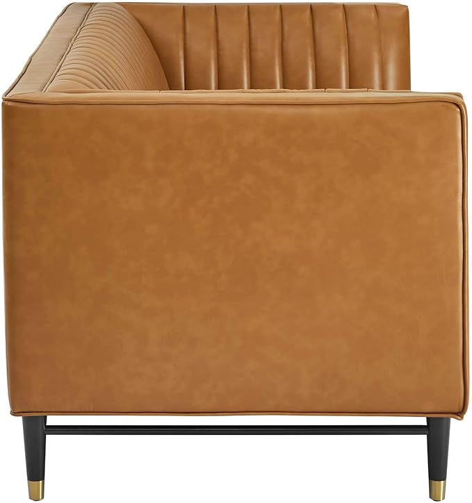 Modway Devote Channel Tufted Vegan Leather Loveseat in Tan