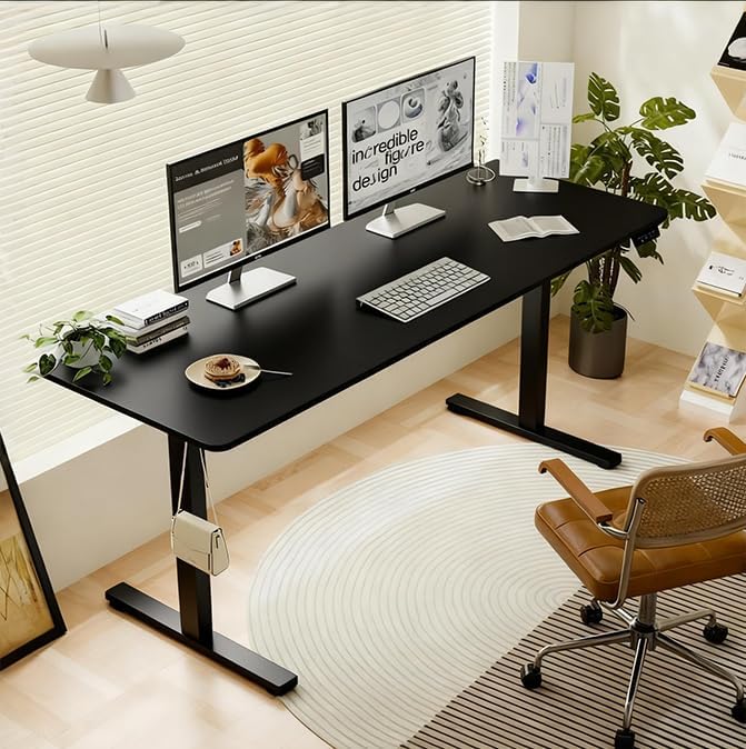 55 Inch Electric Height Adjustable Standing Desk for Home Office Computer Gaming Craft Study Work Desks Modern Lift-up TableBlack