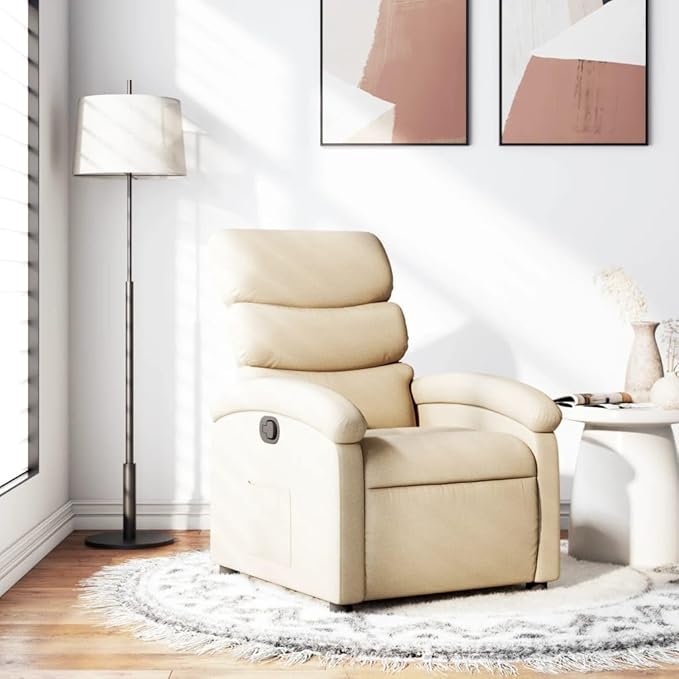 vidaXL Cream Recliner Chair with Adjustable Recline Armchair for Living Room Home Theater Smooth Fabric Supportive Single Sofa Reclining Comfortable Cushioned Upholstery Contemporary