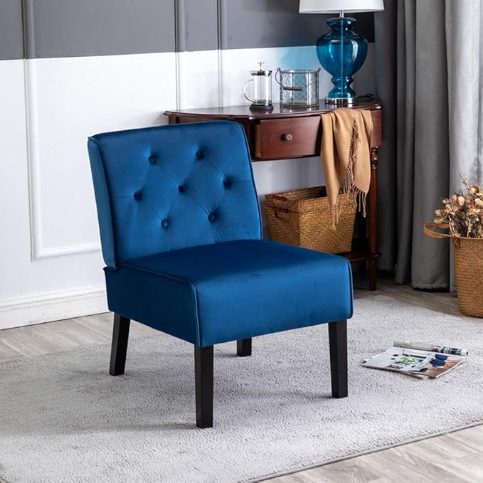 Reeso 2-Piece Living Room Armless Button Tufted Pattern Accent Chair Dark Blue