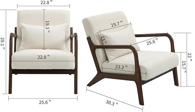 KEIKI Mid Century Modern Accent Chair Scandinavian Style Lounge Chair with Breathable Fabric Perfect for Bedroom or Sunroom