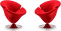 Manhattan Comfort Tulip Swivel Accent Chair Set of 2 with 360° Turn Modern Flower Inspired Design Soft Velvet Upholstery Polished Chrome Base No Assembly Required 300 Lbs Capacity Red