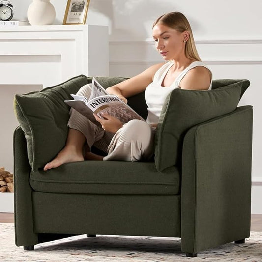 Chenille Oversized Armchair Modern Accent Chair Single Sofa Lounge Chair Chenille Fabric 36 Wide 24 Seat Deepth Reading Chair for Living Room Bedroom (Green)