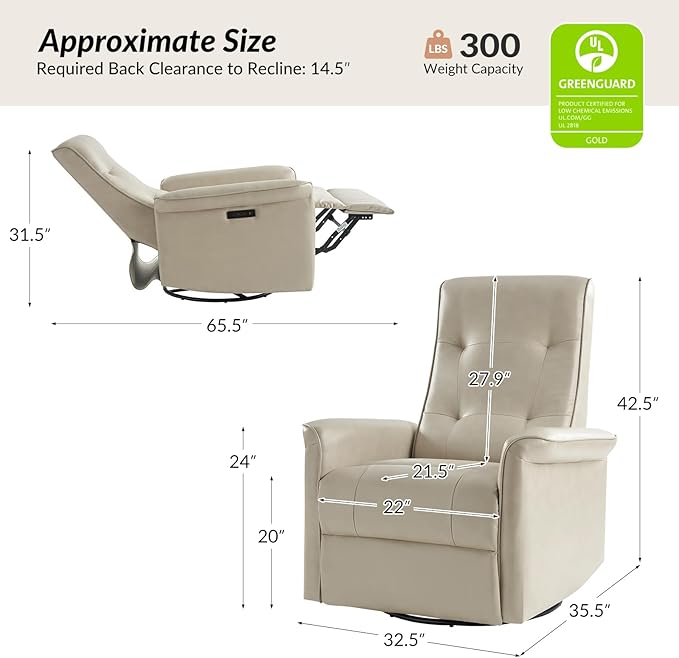 HULALA HOME Power Recliner Chair Faux Leather Modern Electric Recliner with High Back Nursery Rocking Glider Recliner with USB Type-C Port for Living Room Bedroom Home Beige