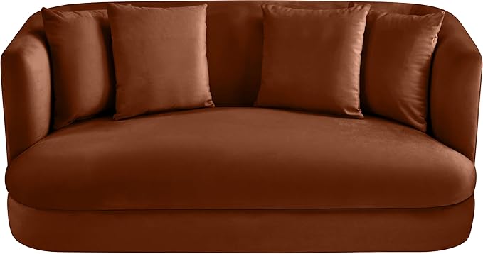 Meridian Furniture 699Cognac-L Alder Collection Modern | Contemporary Loveseat with Ultra Luxe Cognac 460 GSM Velvet Solid Wood Frame 66 W x 36 D x 30 H Cognac