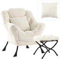 Lazy Chair with Ottoman Large Lvory Accent Chair with Ottoman and FA Throw Pillow Comfy Plush Reading Chair for Living Room Bedroom Dorm Room Office Apartment Relaxing Use