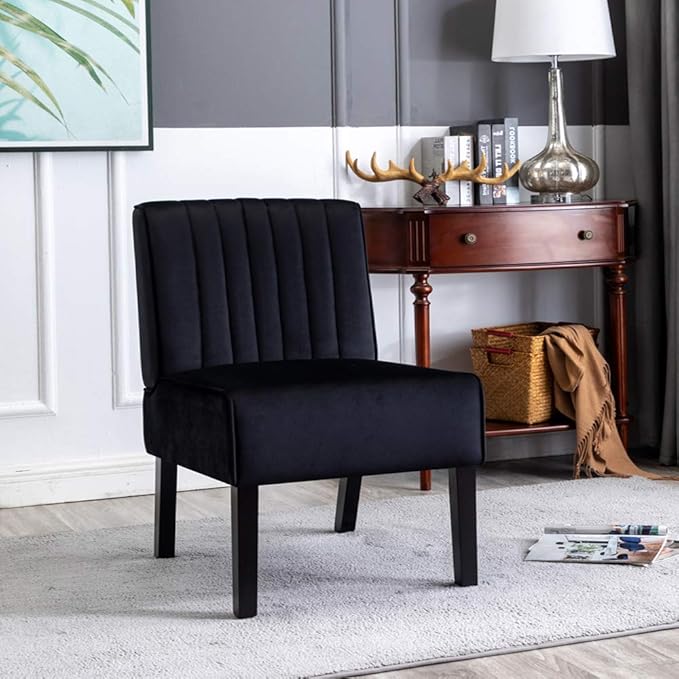 Reeso Mid Century Modern Accent Chairs Set of 2 with Minimalist Design Elegant Velvet Upholstery and Solid Wood Legs Ideal for Living Room or Bedroom Midnight