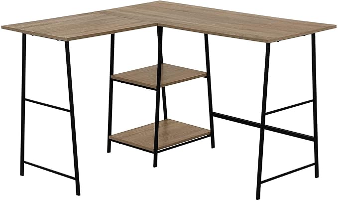 Computer Desk Home Office Corner Storage Shelves 48 l L Shape Work Laptop Brown Laminate Black Metal Contemporary Modern