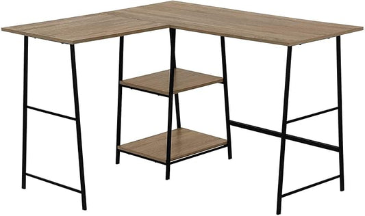Computer Desk Home Office Corner Storage Shelves 48 l L Shape Work Laptop Brown Laminate Black Metal Contemporary Modern