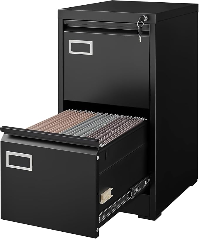 2 Drawer File Cabinet with Lock Vertical Metal Filing Cabinets for Home Office Organizer Storage Cabinet Fit Letter/A4/Legal Size FileAssembly RequiredBlack