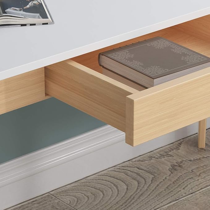 ECACAD Computer Desk with 2 Drawers 47” Home Office Desk Writing Study Working Table for Bedroom White