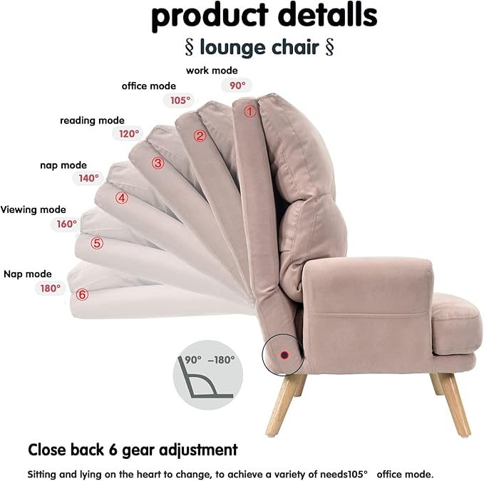 HOOOWOOO Living Room ChairLiving Room Set with Recliner Accent Chair and Ottoman with Side BagsPink Linen