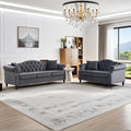 2 Piece Modern Grey Velvet 79 3-Seater and 57 Loveseat Sofa Sets Chesterfield Button Tufted Nailhead Combination Couch with 4 Pillows Trimming Curved Backrest &amp Rolled Arm Sofa for Living Room