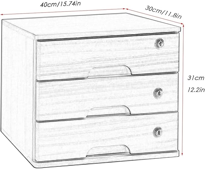 Desktop Storage Box With Drawers - Desktop File Cabinet Organizers Solid Wood Storage Box Small Chest Of Drawers Lockable File Cabinet Office Supplies A4 Receipt File Organizer ( 3 Drawer)