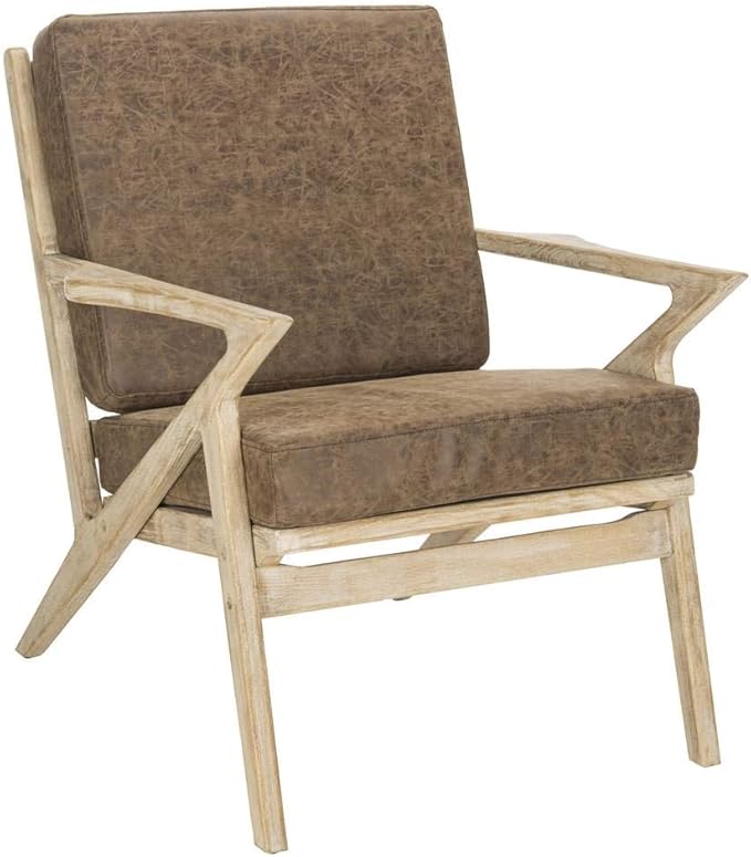Safavieh Home Varys Light Brown Faux Leather and White Wash Accent Chair